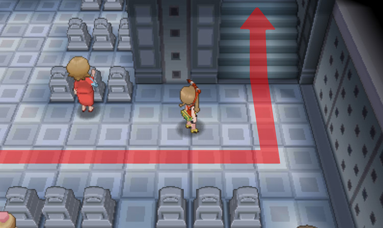 The staircase on the right side of the room / Pokémon Omega Ruby and Alpha Sapphire