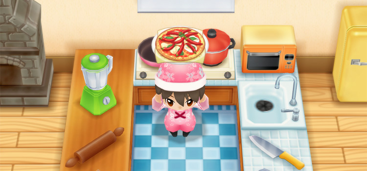 Holding a pan of Spicy Margherita in SoS:FoMT