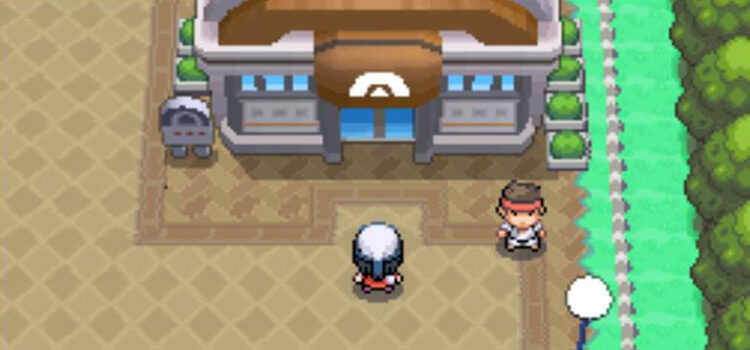 Standing outside of the Hearthome Gym in Pokémon Platinum