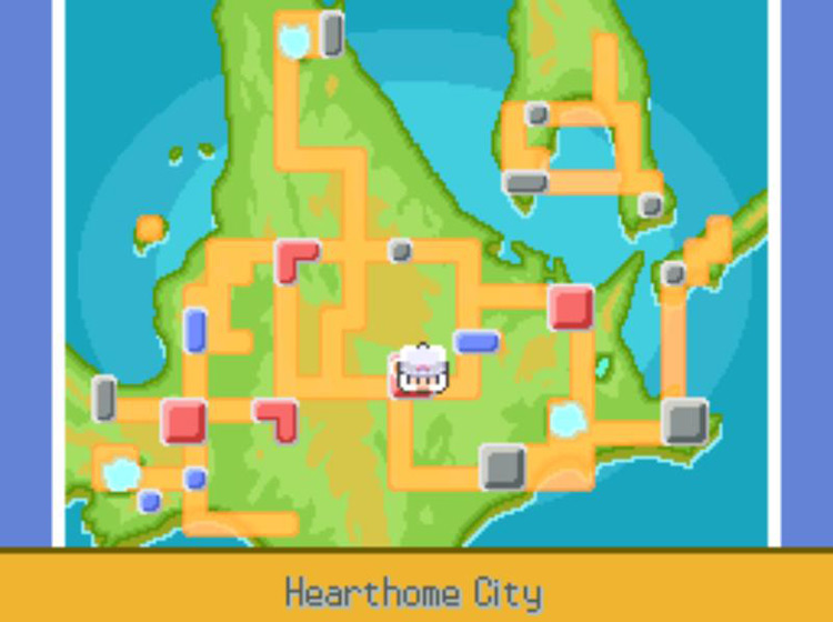 TM65 Shadow Claw’s location on the Town Map. / Pokémon Platinum