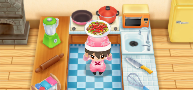 Holding a plate of Spicy Vegetable Stir Fry in SoS:FoMT