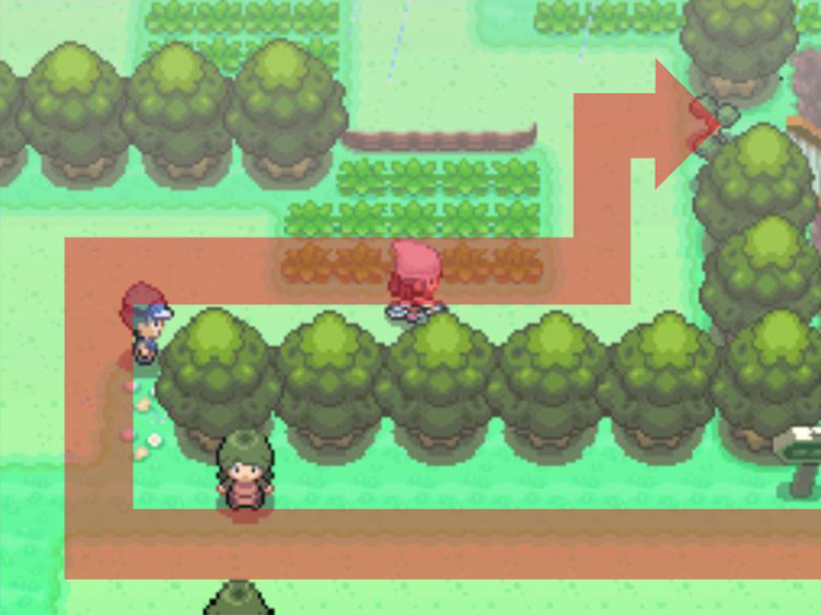 Following the path up to cuttable trees. / Pokémon Platinum