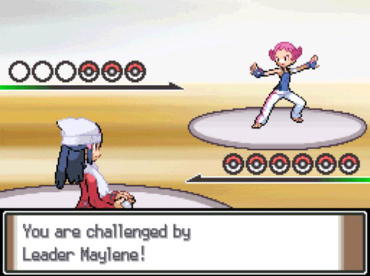 Battling Veilstone City’s Gym Leader, Maylene. / Pokémon Platinum