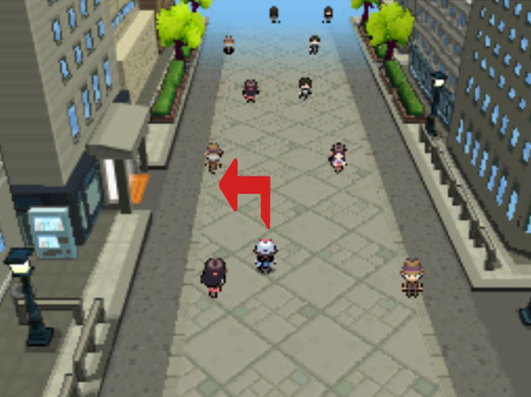 Enter the Pokémon Massage Parlor on the left of the street / Pokémon Black/White