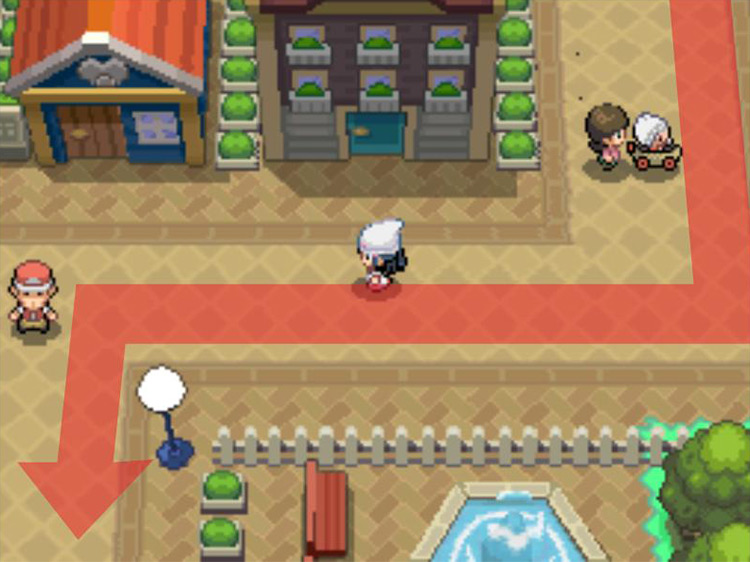 Turning west at the corner, then south again at the Fan Club building. / Pokémon Platinum