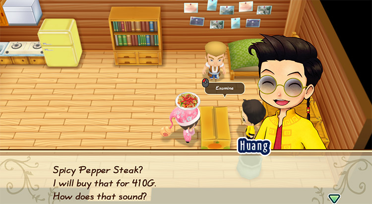 Huang offers to buy Spicy Pepper Steak from the farmer. / Story of Seasons: Friends of Mineral Town