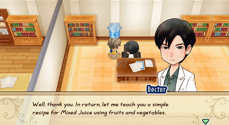 Doctor offers to teach the farmer the recipe for Mixed Juice. / Story of Seasons: Friends of Mineral Town