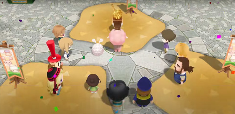 The farmer receives the Fluffy Trophy. / Story of Seasons: Friends of Mineral Town