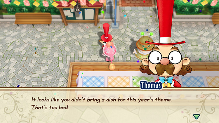 Mayor Thomas rejects the farmer’s dish entry. / Story of Seasons: Friends of Mineral Town