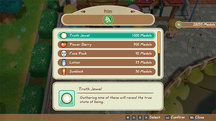 Interface of the Prizes shop at the derby. / Story of Seasons: Friends of Mineral Town