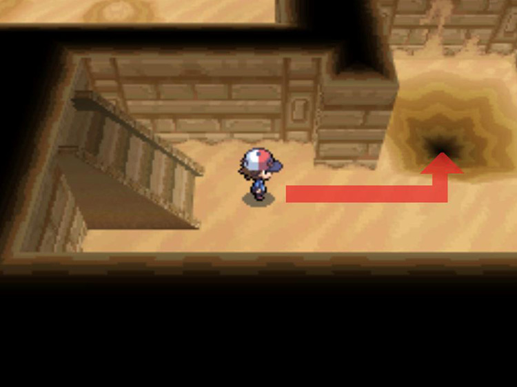 Walk into the sand trap to sink into the bottom floor / Pokémon Black/White