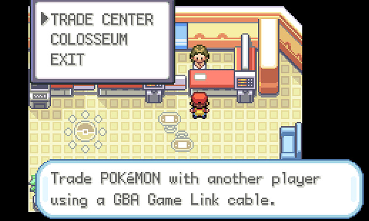 Selecting the Trade Center to trade with a copy of Ruby / Sapphire / Emerald / Pokémon FRLG