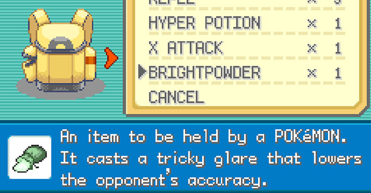 Pokémon FireRed and LeafGreen’s description of the Bright Powder / Pokémon FRLG