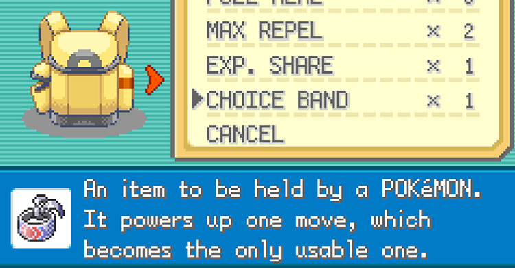 The Choice Band’s description in Pokémon FireRed and LeafGreen / Pokémon FRLG