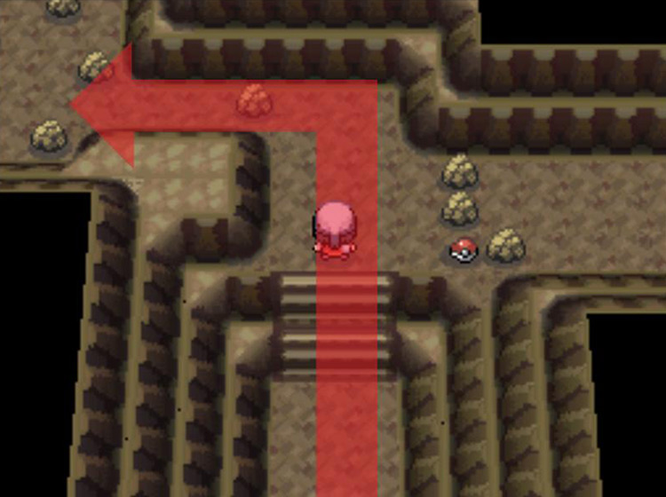 Taking the first left in the cave, using Rock Smash to get through / Pokémon Platinum