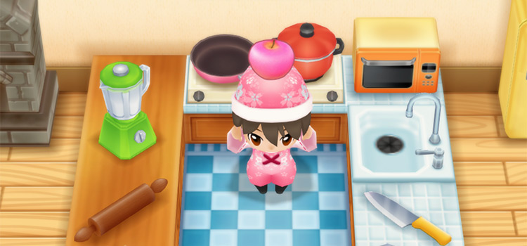 Holding an AEPFE Apple in the kitchen in SoS:FoMT