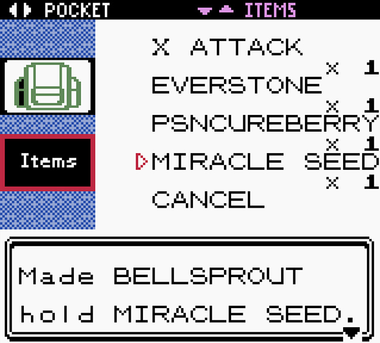 Giving Miracle Seed to Bellsprout / Pokémon Crystal