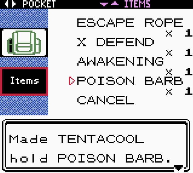 Giving Poison Barb to Tentacool / Pokémon Crystal