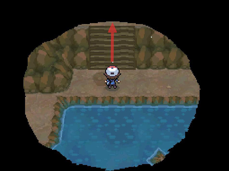Exit the water and climb the stairs. / Pokémon Black and White
