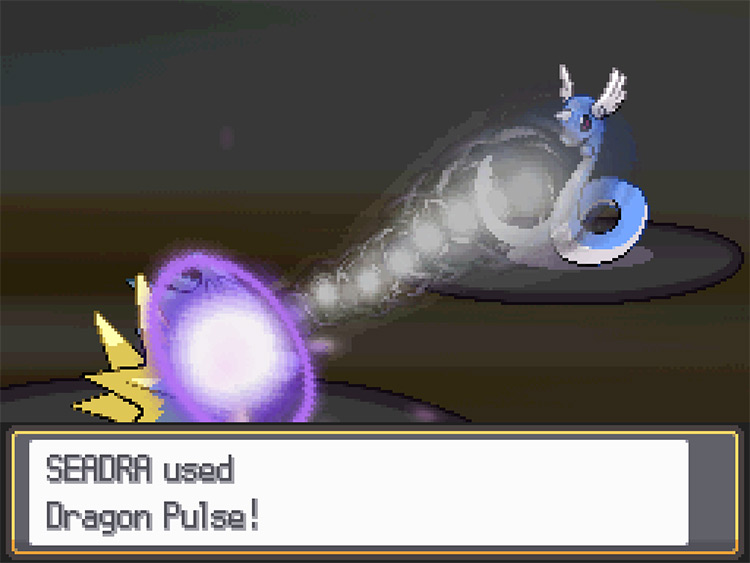 Seadra using Dragon Pulse on Dragonair. / Pokémon HeartGold and SoulSilver