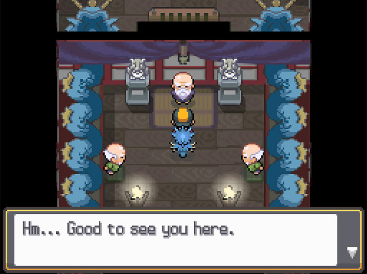 The player meeting with the Dragon Master. / Pokémon HeartGold and SoulSilver