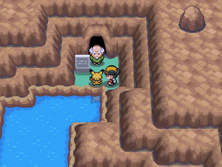 Entrance to the Dragon’s Den, blocked by the old man / Pokémon HGSS