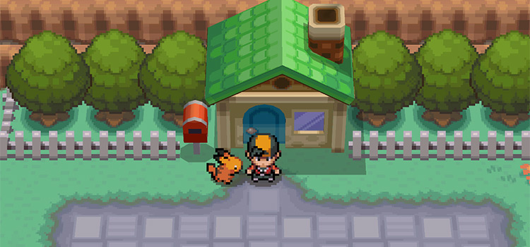 Standing at Bills Grandfather's Sea Cottage on Route 25 (Pokémon HeartGold)