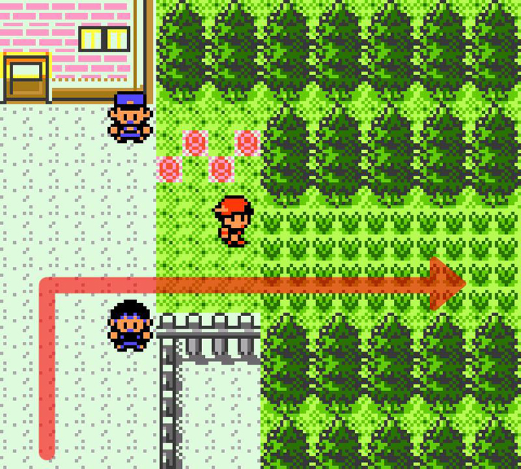 Turning at the gate on Route 35 / Pokémon Crystal