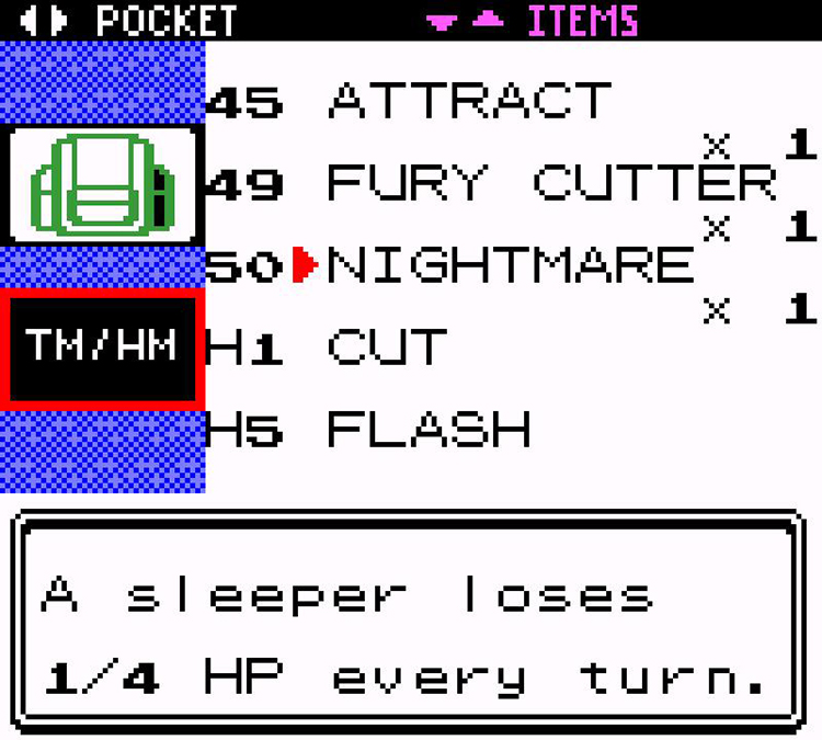 In-game description of TM50 Nightmare / Pokémon Crystal