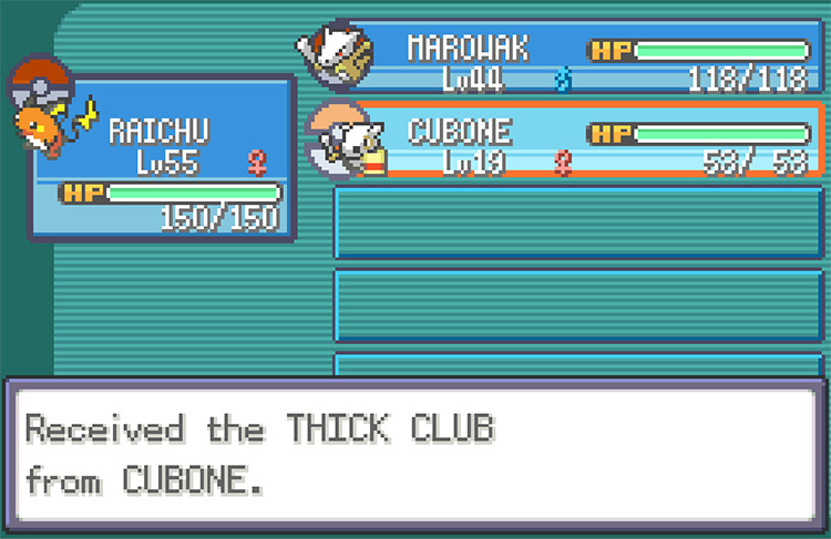 Taking the Thick Club from Cubone after catching it / Pokémon FireRed and LeafGreen