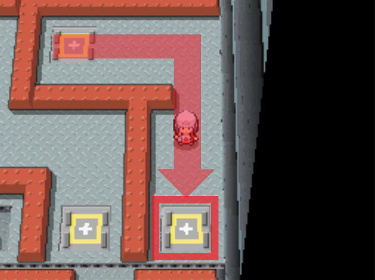 Stepping on the lift to the southeast. / Pokémon Platinum