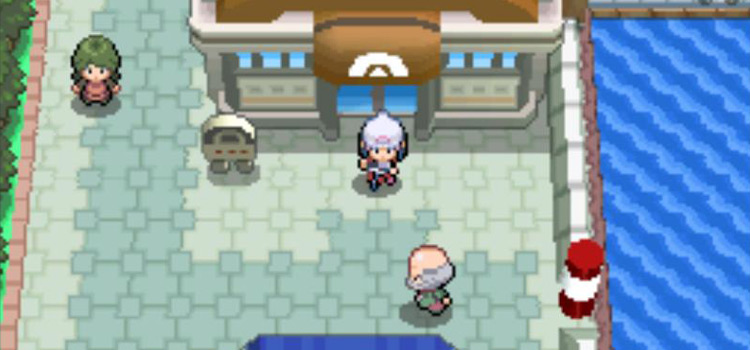 Standing outside the Canalave City Gym in Pokémon Platinum