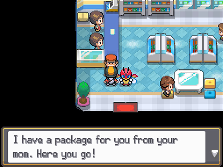 The deliveryman, inside a Poké Mart. / Pokémon HeartGold and SoulSilver