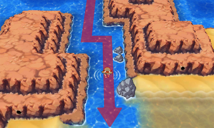 The small beach area on Route 127 / Pokémon Omega Ruby and Alpha Sapphire