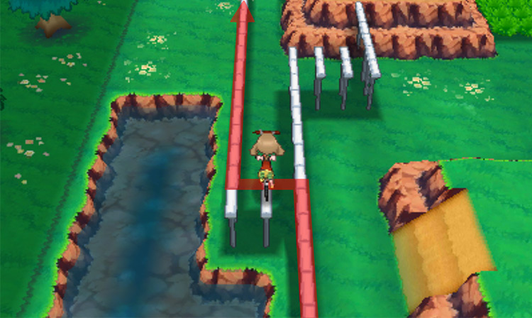 Performing a sideways hop to cross the bridge / Pokémon Omega Ruby and Alpha Sapphire