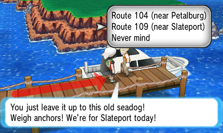 Speaking to Mr. Briney and setting sail towards Slateport / Pokémon ORAS