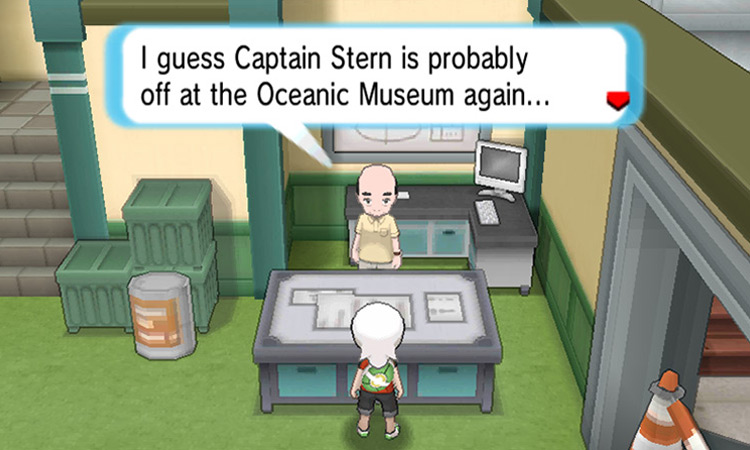 Speaking to Dock inside Stern’s Shipyard / Pokémon ORAS