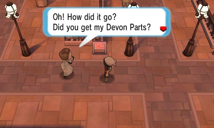 Speaking to the Devon employee just outside the company’s building / Pokémon ORAS