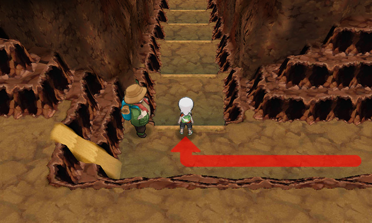 Arriving at the set of stairs inside Granite Cave / Pokémon ORAS