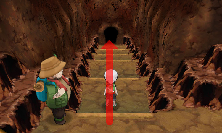 Heading down the set of stairs and towards the room in the depths of Granite Cave / Pokémon ORAS