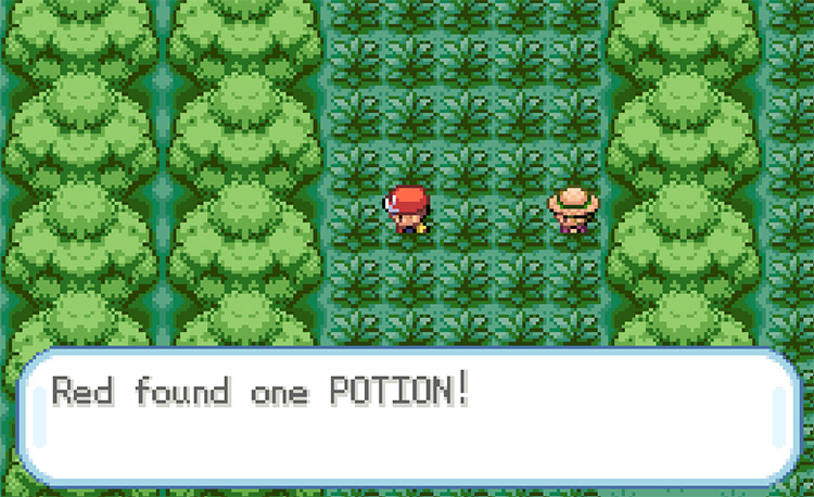 Picking up the hidden Potion in Viridian Forest / Pokemon FRLG