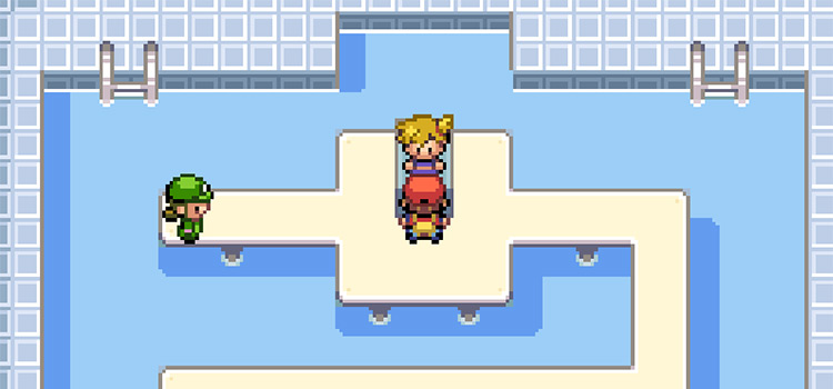 Standing in front of Misty in the Cerulean City Gym (Pokémon FireRed)