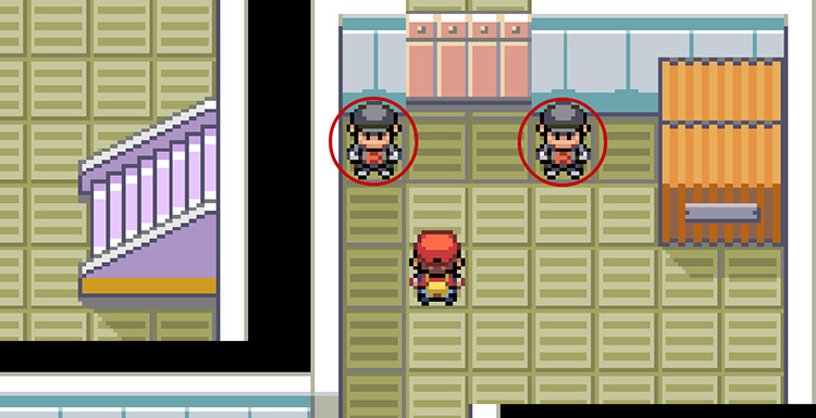Battle these two Rocket Grunts guarding Giovanni’s door / Pokemon FRLG