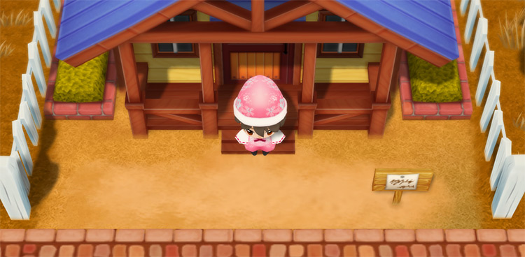 The farmer stands in front of the Town Villa. / Story of Seasons: Friends of Mineral Town