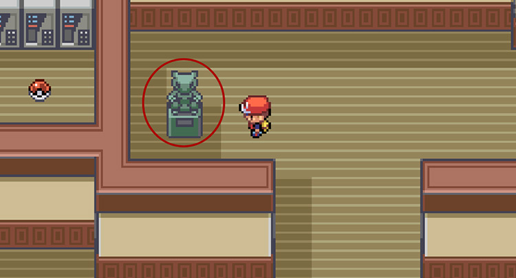 Press A on this statue to walk west down the corridor and find the Secret Key / Pokemon FRLG