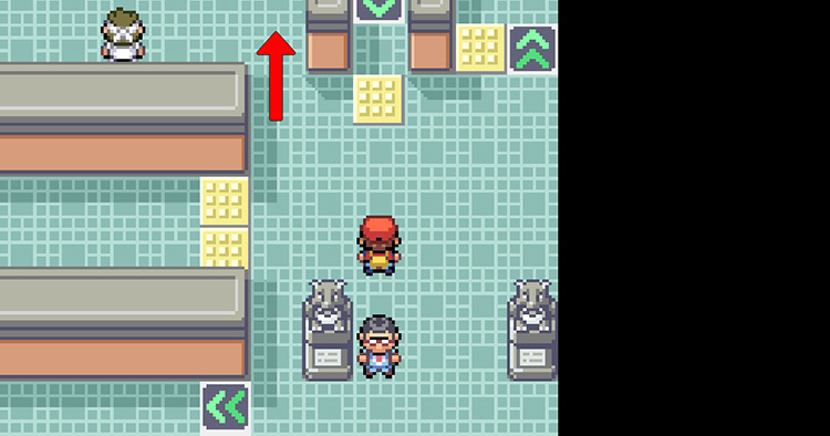 Follow the arrow past the Karate and two other trainers (no battles necessary) / Pokemon FRLG