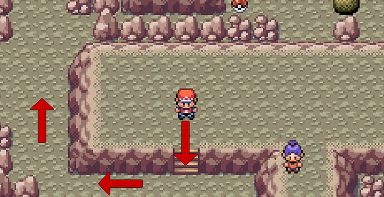 Walk down these stairs on the cliff, then make your way to the north-west part of the floor / Pokemon FRLG