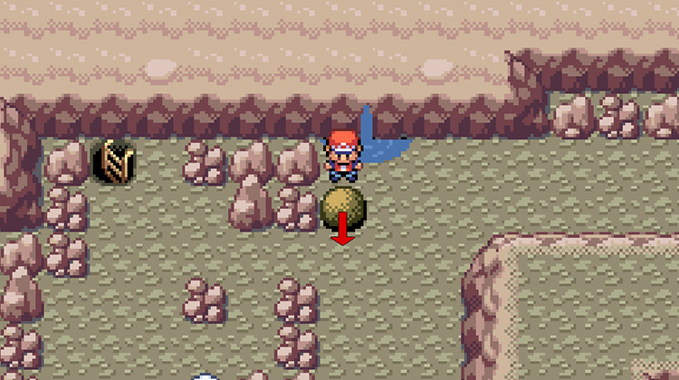 Hit the boulder down one time so that it can fit between the hole in the rock wall / Pokemon FRLG