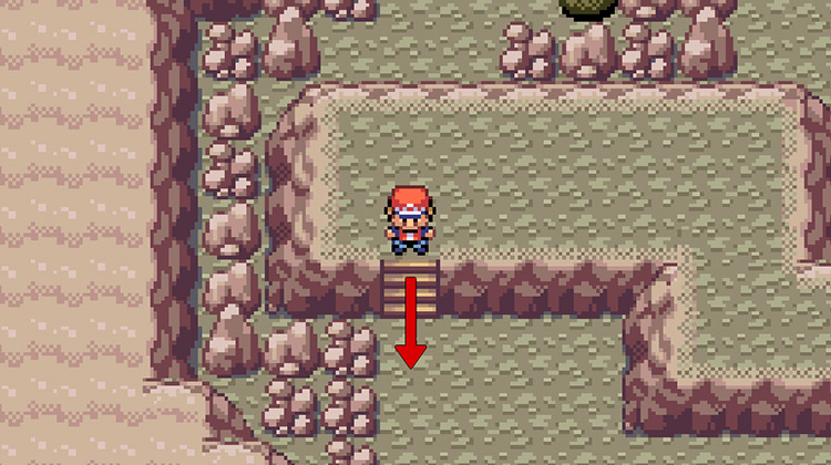 Walk down these stairs and the end of the cliff and as far south as possible / Pokemon FRLG