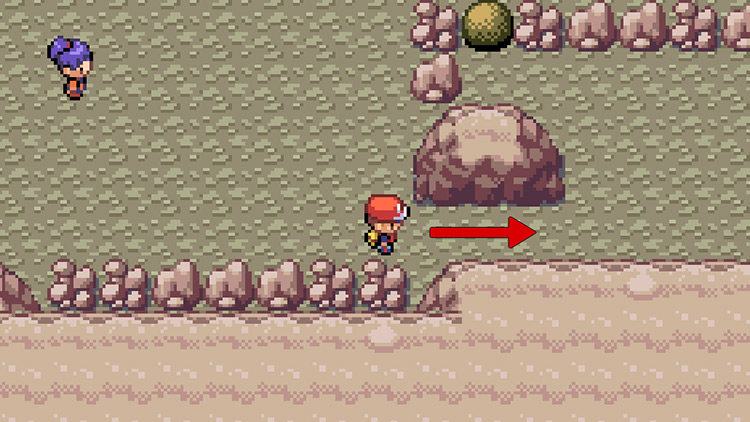 Continue right and walk through this little path. Keep walking right until you see a boulder and a hole / Pokemon FRLG